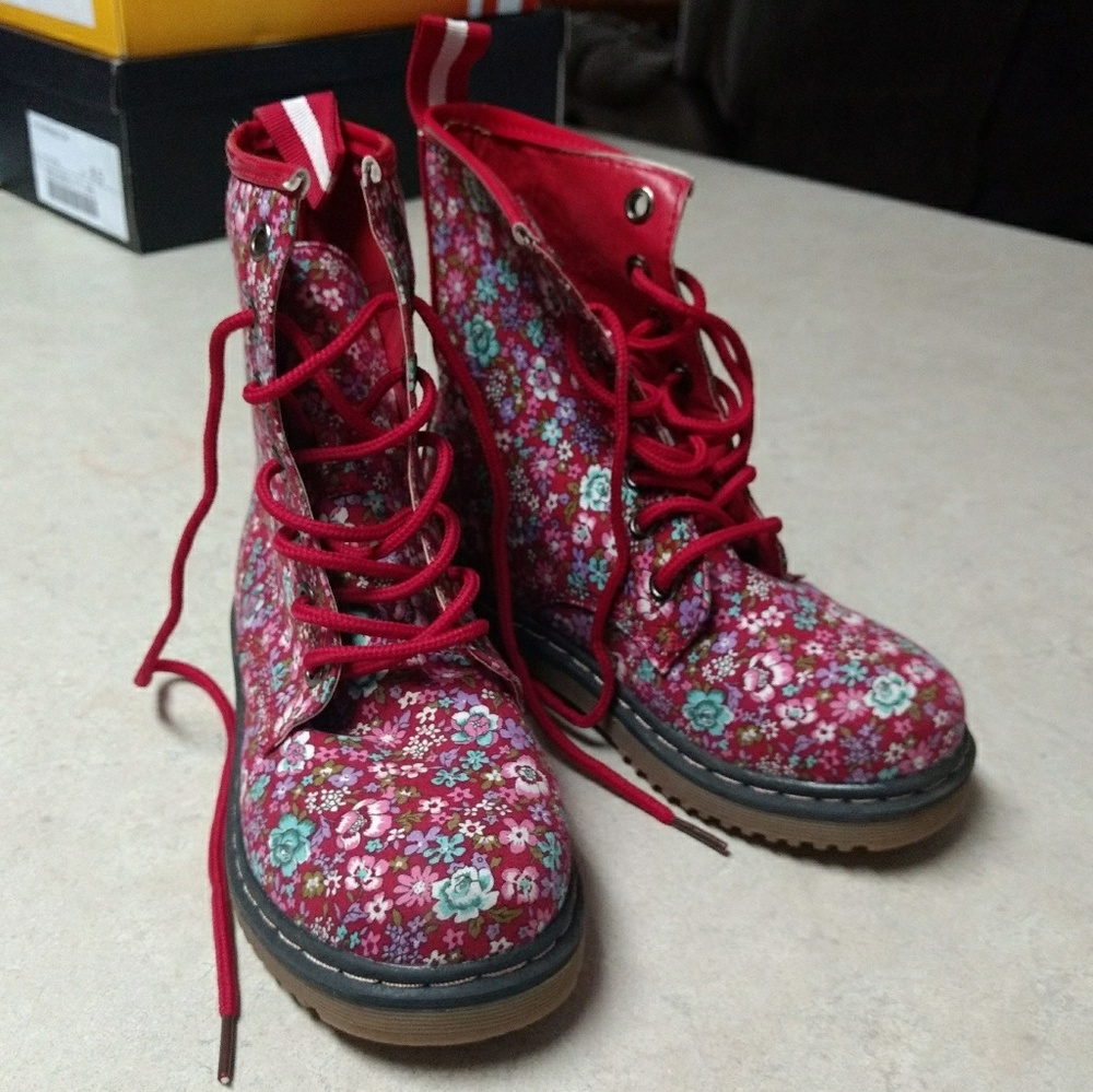 Red Floral Toddler Kids Boots